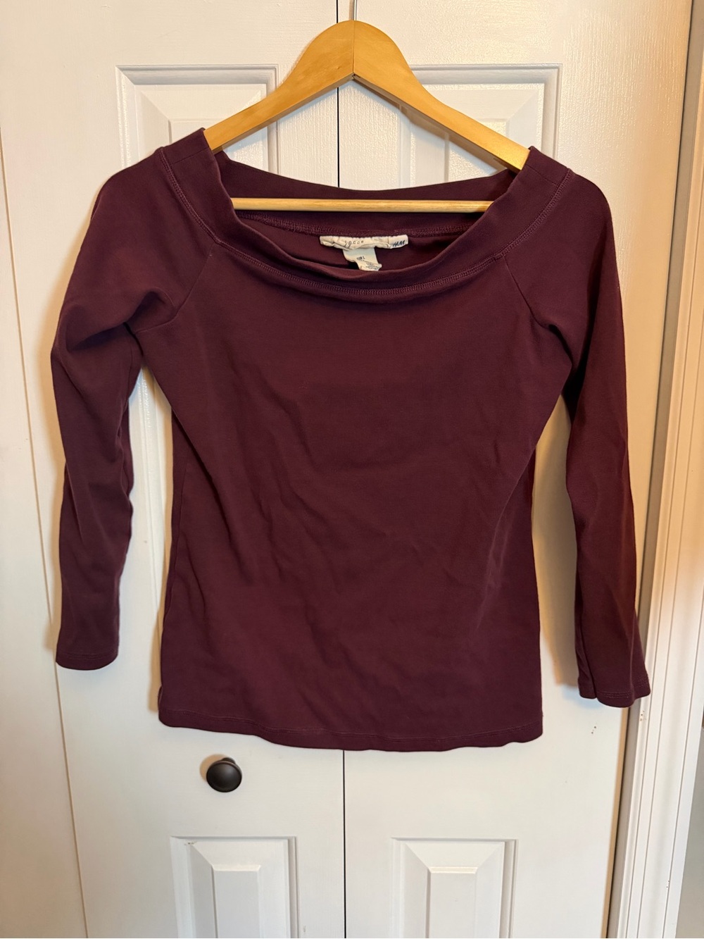 Women's Off-Shoulder Long Sleeve Top - Eggplant Purple Large